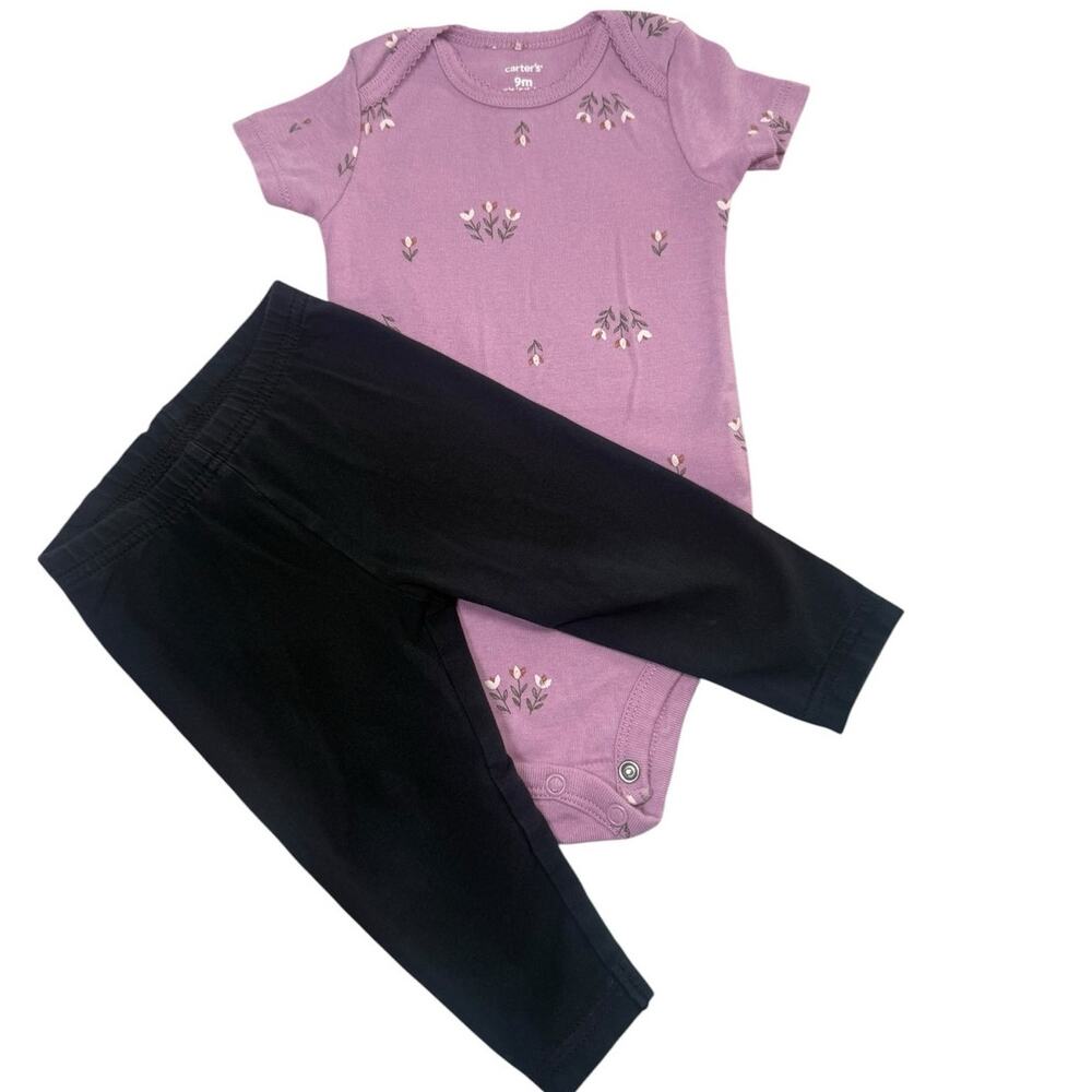 Carter's Bodysuit Bundle Baby Girl Flowers Purple Black 9 Months